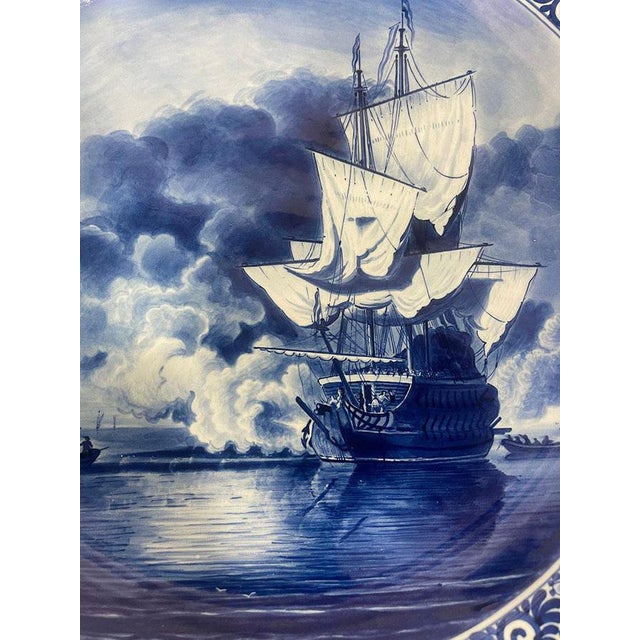 Delft Blue The Cannon Shot Plate by Willem van de Velde for Zenith, 1930s For Sale - Image 3 of 11