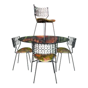 Arthur Umamoff Iron and Glass Dining Table 4 Chairs