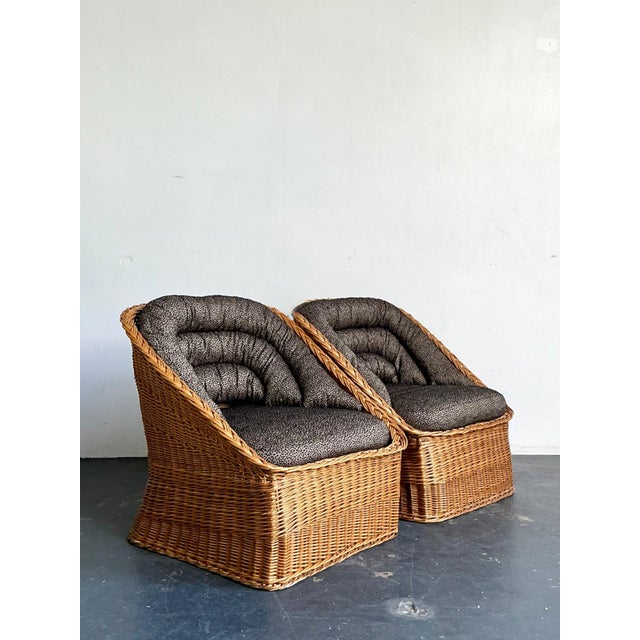 Vintage Woven Rattan Lounge Chairs - A Pair For Sale - Image 12 of 18