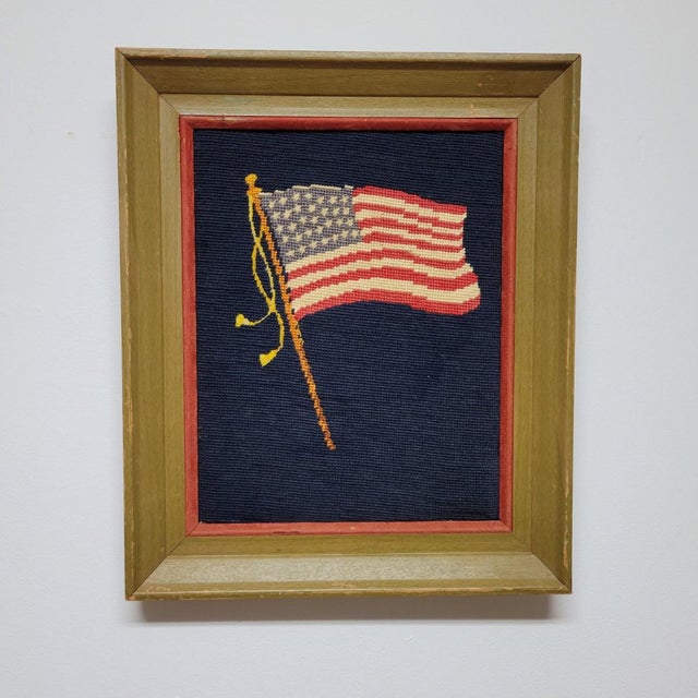 1970s Vintage American Flag Needlepoint in Gilt Frame, Circa 1970s For Sale - Image 5 of 6