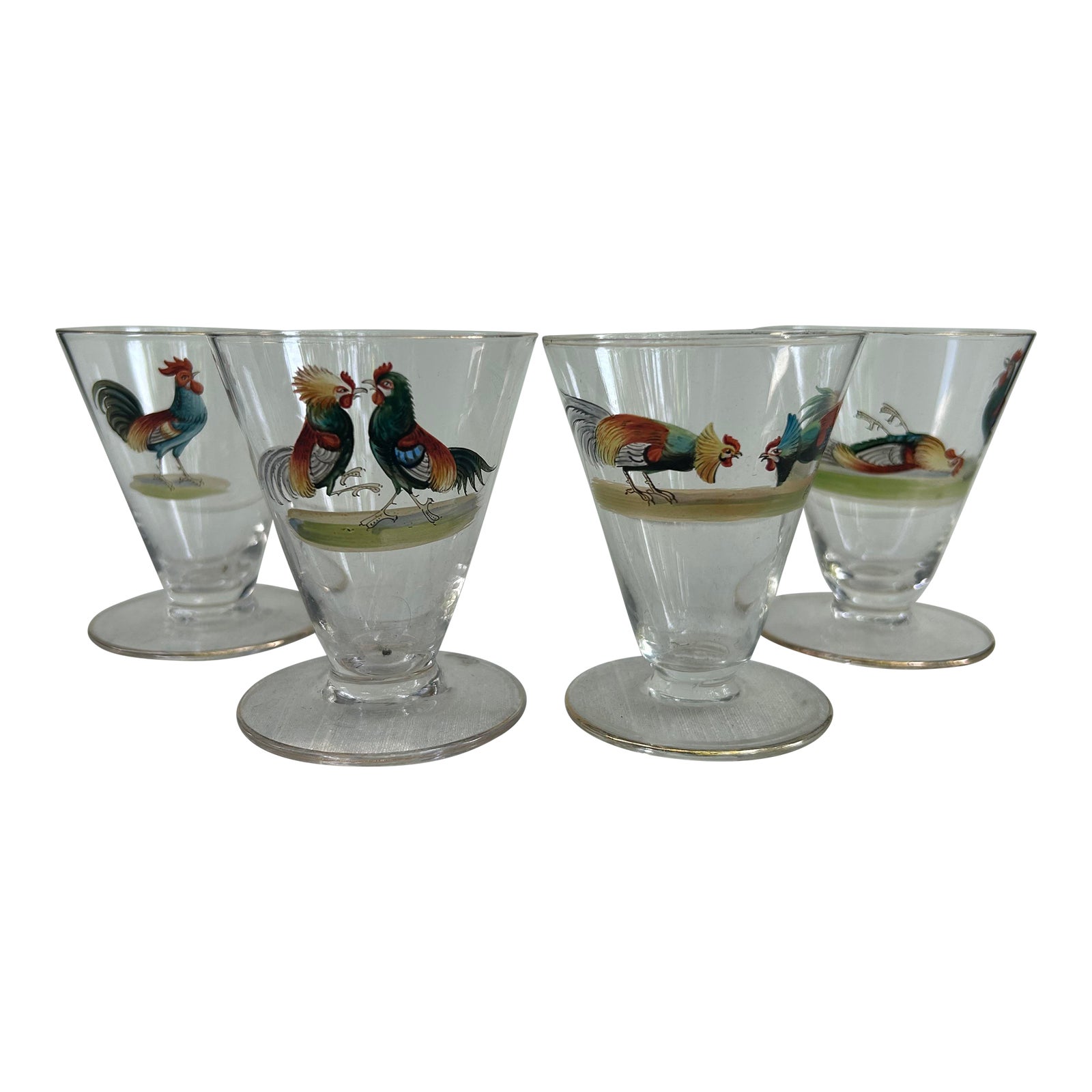 Hand Painted Rooster Cordial Glasses Chairish