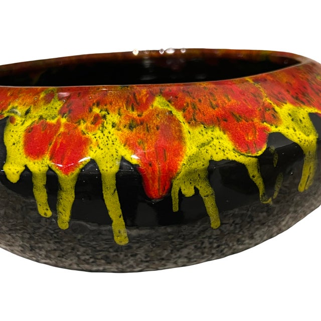 Vintage Mid Century Modern 1960s Studio Pottery Ceramic Vase Large Bowl Catch All Planter Drip Lava Fire Glaze For Sale In Palm Springs - Image 6 of 6