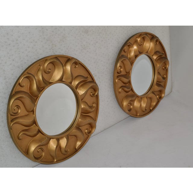 Goldenrod Set of 2 Vintage Round Bohemian Sunburst Wall Mirror Distressed Gold Finish For Sale - Image 8 of 12