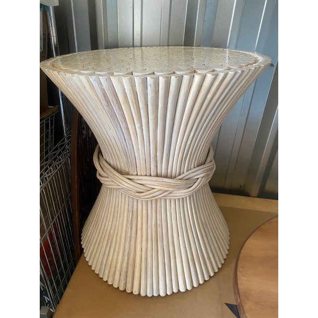 Ivory 1970s Mid Century Modern Bamboo Wheat Motif Accent Side Table For Sale - Image 8 of 9