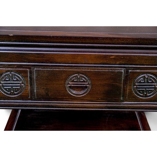 Vintage Chinese Altar Style Rosewood Finish End Table With Shou Emblems For Sale - Image 4 of 8