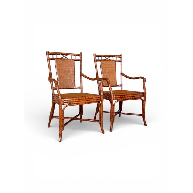 Vintage British Colonial Style Tortoise Rattan Cane Captain’s Chairs – Pair For Sale - Image 12 of 12