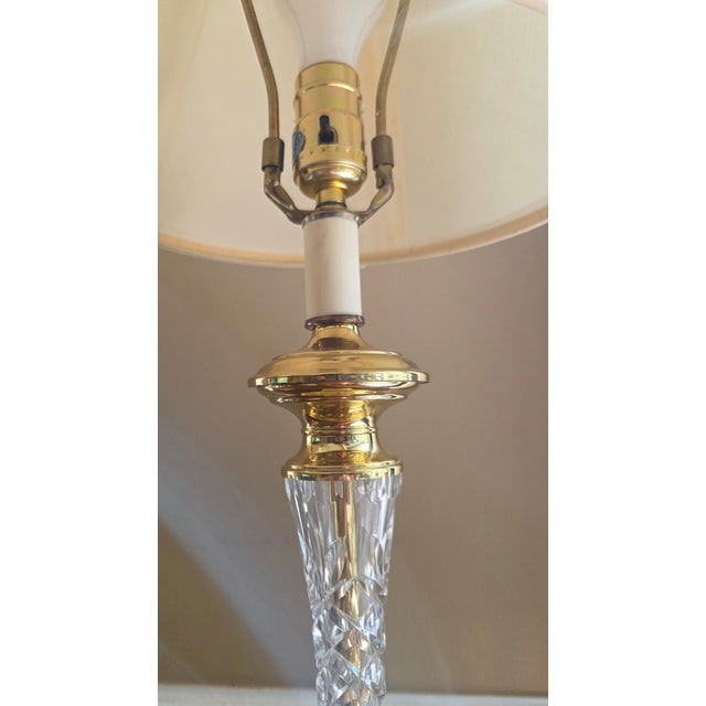 Hollywood Regency Late 20th Century Hollywood Regency Brass and Crystal Table Lamps - A Pair For Sale - Image 3 of 16
