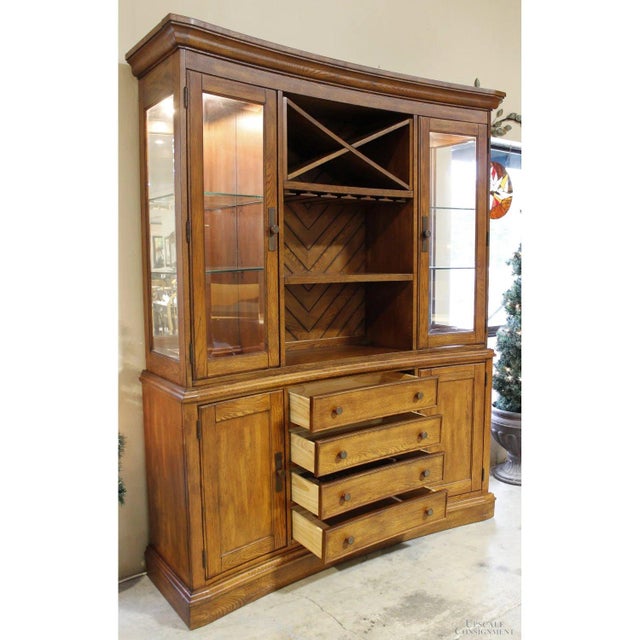 Transitional Late 20th Century Klaussner Medium Oak Curved Front China Cabinet For Sale - Image 3 of 6