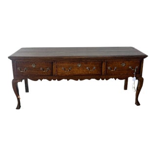 English Dresser Base / Sideboard, Oak + Mahogany Banded For Sale