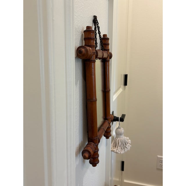 Antique French Faux Bamboo Wall Mirror, Petite Turned Wood Frame For Sale - Image 12 of 16