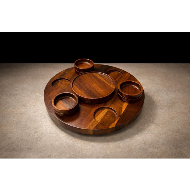 Wood 1970s Lazy Susan & Bowls in Rosewood, Tropic Art - 8pcs For Sale - Image 7 of 13