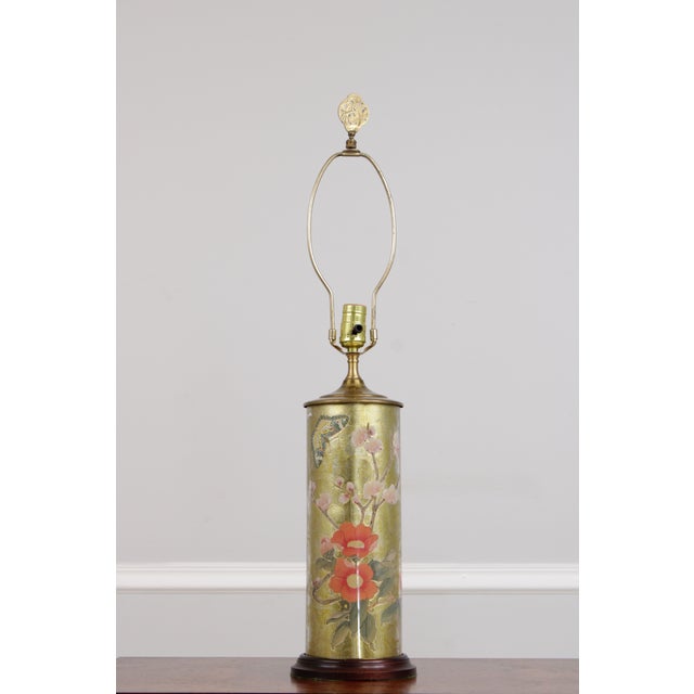 Wood 1980s Chinese Eglomise Glass Canister Lamps - a Pair For Sale - Image 7 of 17