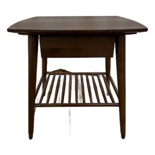 Mid-Century Modern Walnut Square End Table With Slatted Shelf For Sale