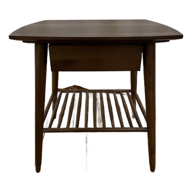 Mid-Century Modern Walnut Square End Table With Slatted Shelf For Sale
