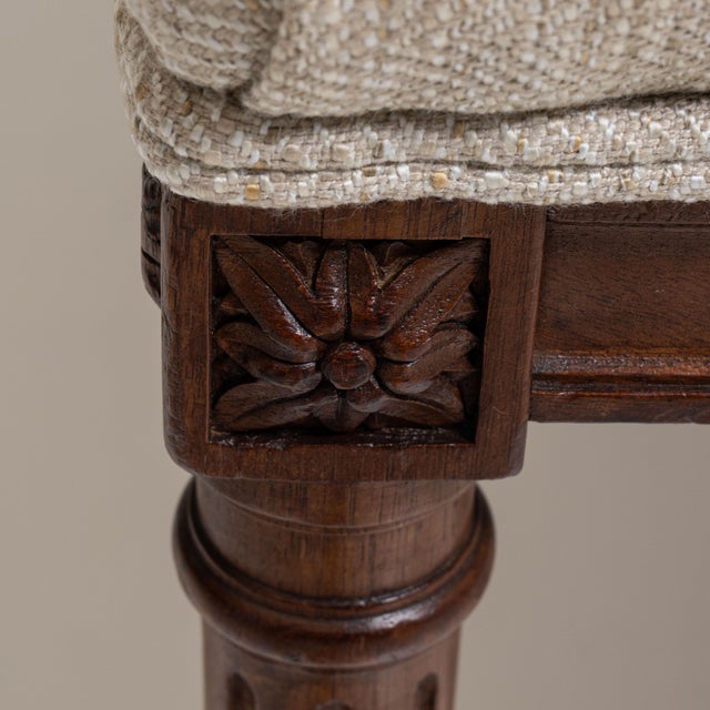 Wood Pair of 19th Century French Chestnut Brown Louis XVI Oak Upholstered Armchairs For Sale - Image 7 of 15