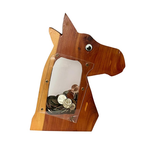 Pair Vintage Western Folk Art Wooden Horse Head Coin Banks For Sale - Image 4 of 16