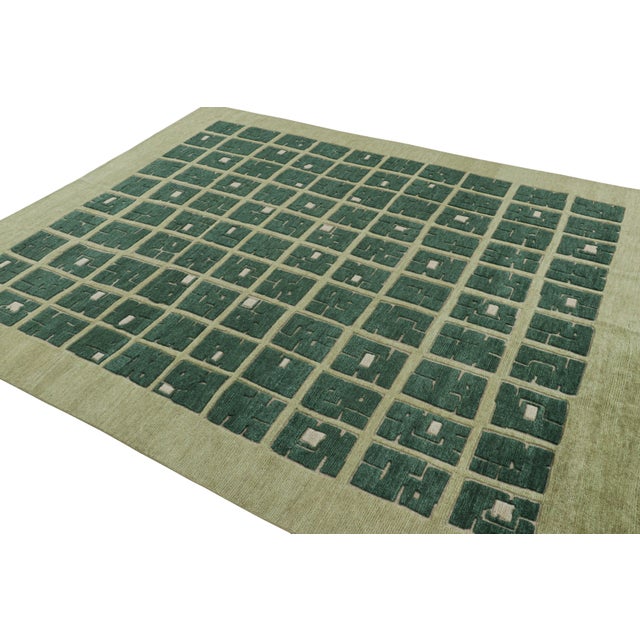 Rug & Kilim Rug & Kilim’s French Art Deco Style Rug in Green With Geometric Patterns For Sale - Image 4 of 7