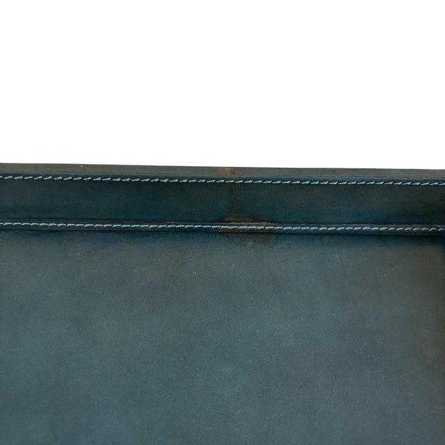 Pigeon & Poodle Hunter Green Leather Tray Set For Sale - Image 9 of 10