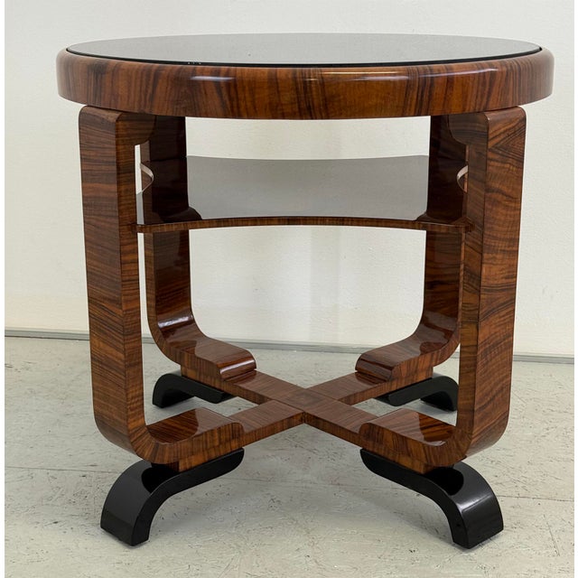 Art Deco Round Walnut Coffee Table, 1930s For Sale - Image 3 of 8