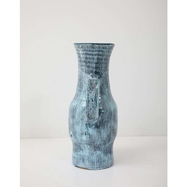 Mid-Century Modern Accolay Turquoise Striated Pitcher For Sale - Image 3 of 7