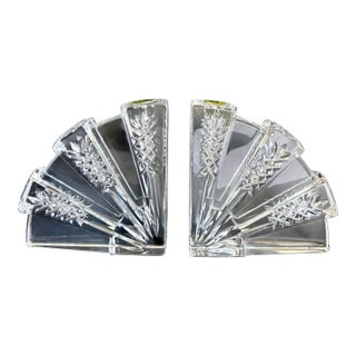 Pair of Vintage Waterford Crystal Pineapple Cut Fan Bookends For Sale