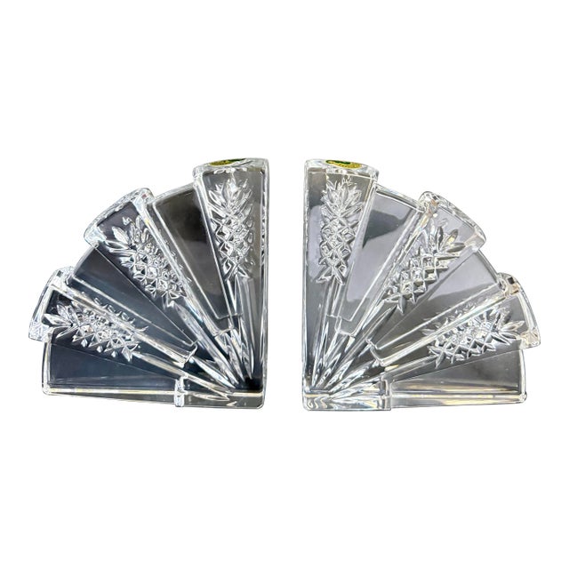 Pair of Vintage Waterford Crystal Pineapple Cut Fan Bookends For Sale