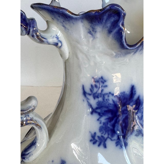 Antique Made in England Flow Blue Large Scale Pitcher For Sale - Image 15 of 16