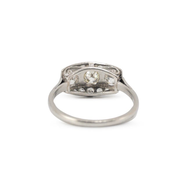 Early 20th Century Antique Edwardian Platinum 0.63ct Old European Diamond Three Stone Band Ring, Size 6 For Sale - Image 5 of 8