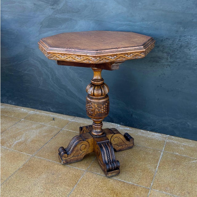 Renaissance Revival Carved Octagonal Pedestal Table, Early 20th Century For Sale - Image 11 of 11