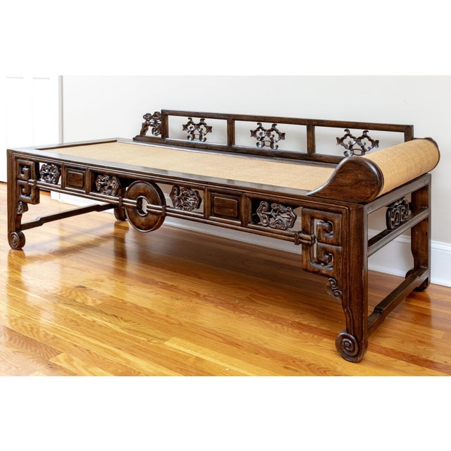Chinese Ming Style Elm Kang Daybed / Opium Couch, Late Qing c.1890–1920 For Sale - Image 4 of 14