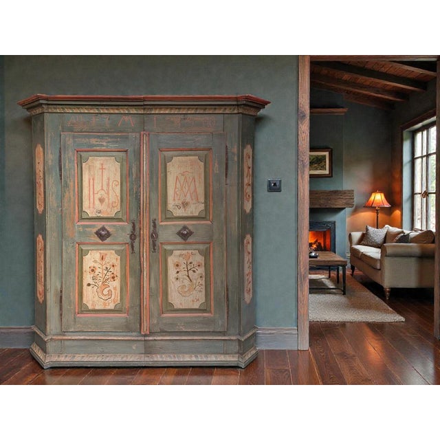 Vintage Painted Tyrolean Wardrobe, 1789 For Sale - Image 13 of 18