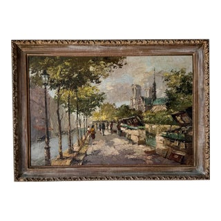 1960s Vintage Impressionist Paris Street Scene Oil Painting With Notre-Dame, Signed For Sale