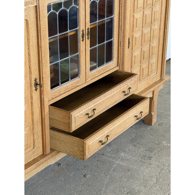 Mid-Century Modern Oak Credenza with Leaded Glass by Henning Kjærnulf, 1960s For Sale - Image 6 of 10