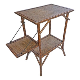 Vintage Faux Bamboo 3-Tier Table British Colonial Palm Beach Style Etagere Shelves For Sale