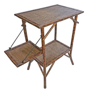 Vintage Faux Bamboo 3-Tier Table British Colonial Palm Beach Style Etagere Shelves