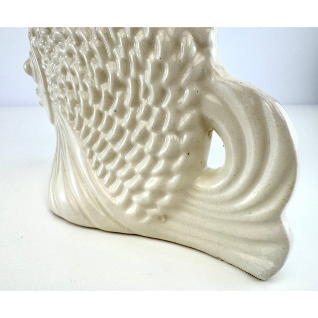 Japanese Vintage Mid-Century Japanese White Ceramic Angelfish Vase For Sale - Image 3 of 10