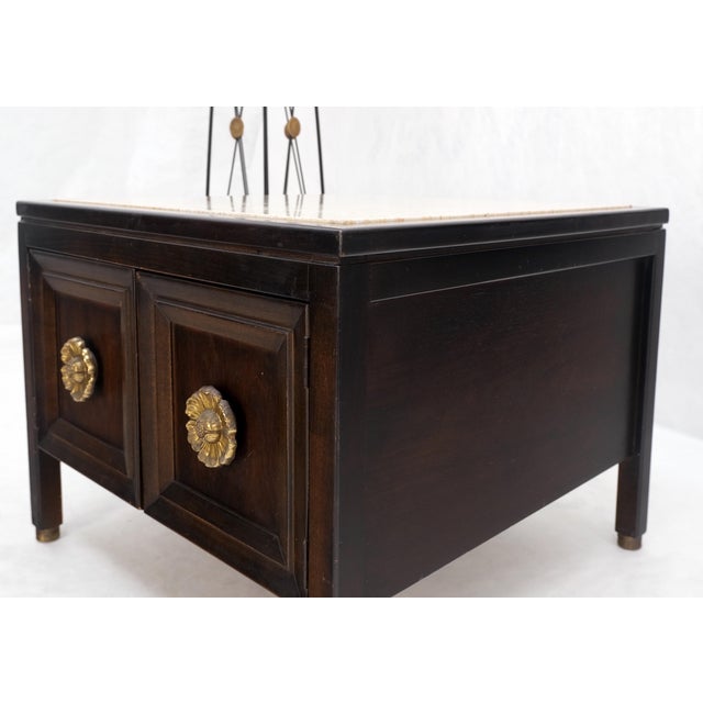 Pair Square Marble Top 2 Door Nightstands End Tables Large Decorative Pulls Mint For Sale - Image 12 of 16