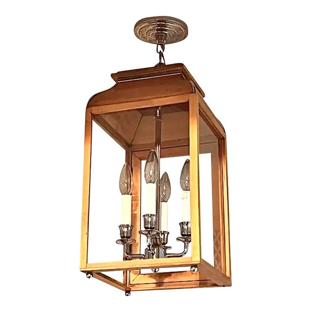 Late 20th Century Charles Edwards Mews Ceiling Lantern Pendant Fixture in Mahogany & Nickel, Uk For Sale