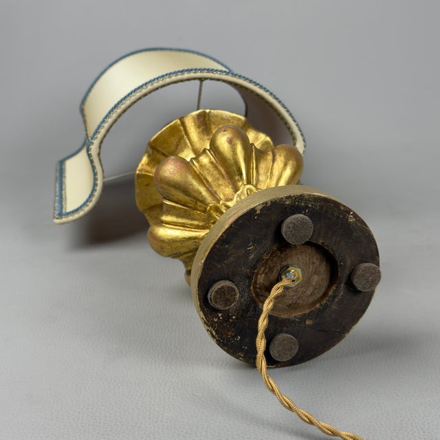 Blue Gilded Carved Wood Table Lamp with Lampshade by Ignoto For Sale - Image 8 of 12