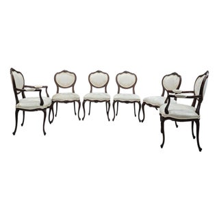 Vintage French Louis XV Style Walnut Dining Chairs – Set of 6 For Sale