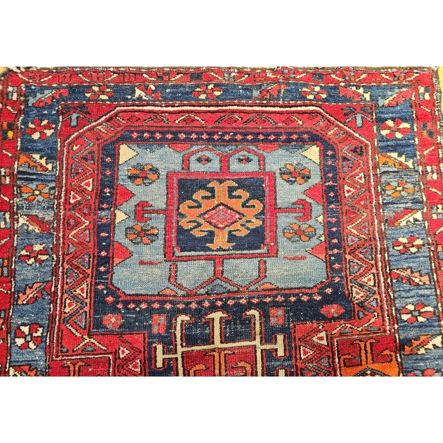 Antique Northwest Persian Runner Rug, Hand-Knotted Wool, Geometric Medallions Pattern, 3x10, Blue & Red For Sale - Image 11 of 15