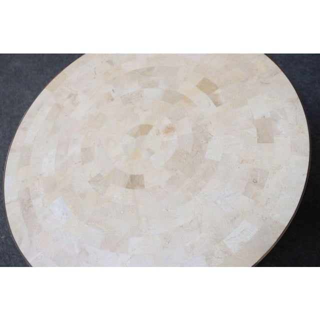 Stone Vintage Maitland Smith Drum Accent Table in Tessellated Stone With Brass Inlay For Sale - Image 7 of 12