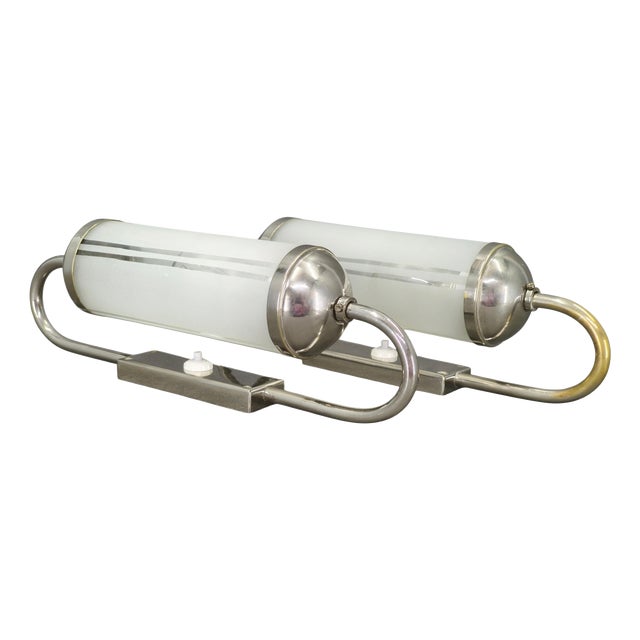 Art Deco Nickel and Glass Wall Lights, 1930s, Set of 2 For Sale