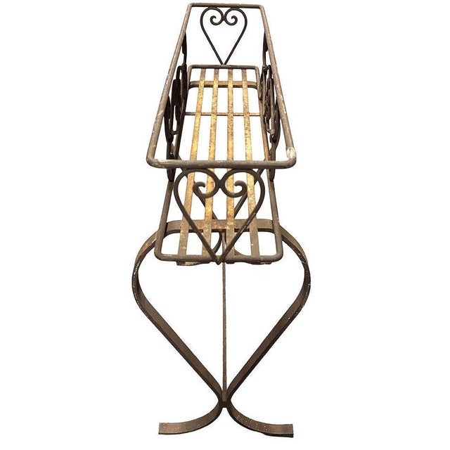 Mid-Century Wroght Iron Scrolling Trestle Style Elevated Planter Stand For Sale - Image 4 of 6