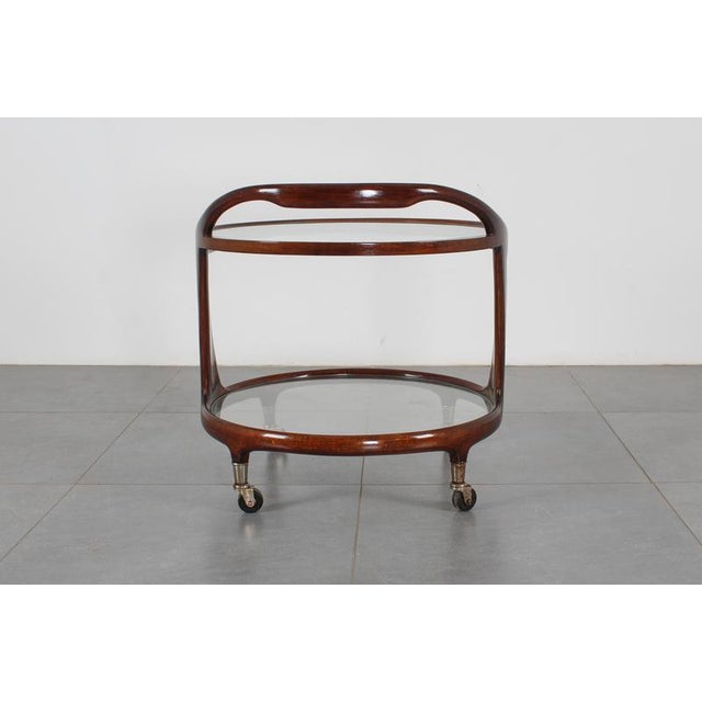 Brown Mid-Century Glass and Curved Wood Bar Cart by Cesare Lacca, Italy, 1950s For Sale - Image 8 of 15