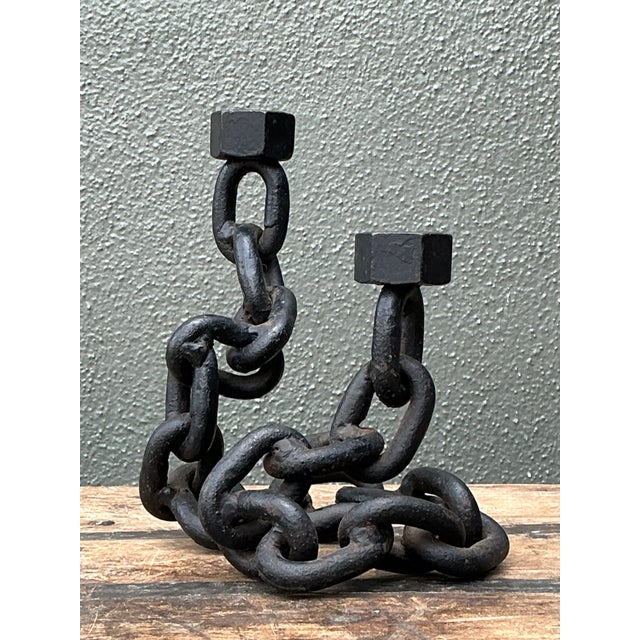 Vintage Iron Chain Link Candle Holder For Sale - Image 9 of 12