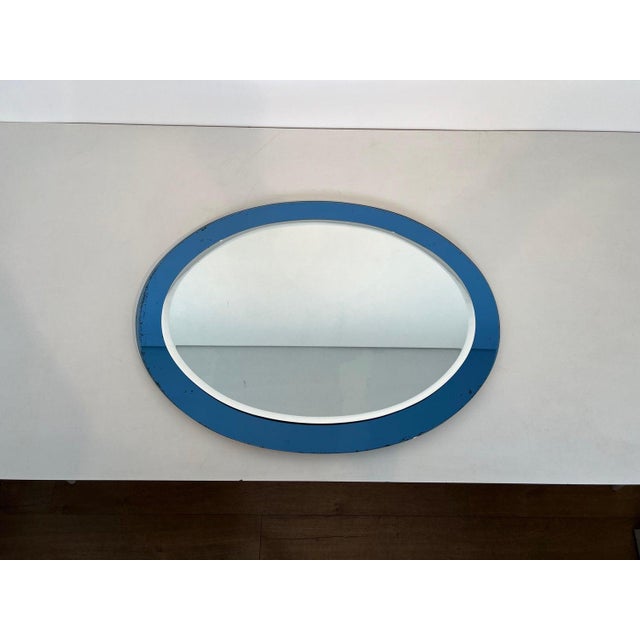 Oval Mirror With Blue Outline by Fontana Arte Italy Circa 1970 For Sale - Image 12 of 12