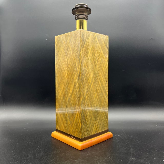 Wood Table Lamp Base in Varnished Marquetry and Gilded Brass from DLG Jean Claude Mahey For Sale - Image 7 of 14