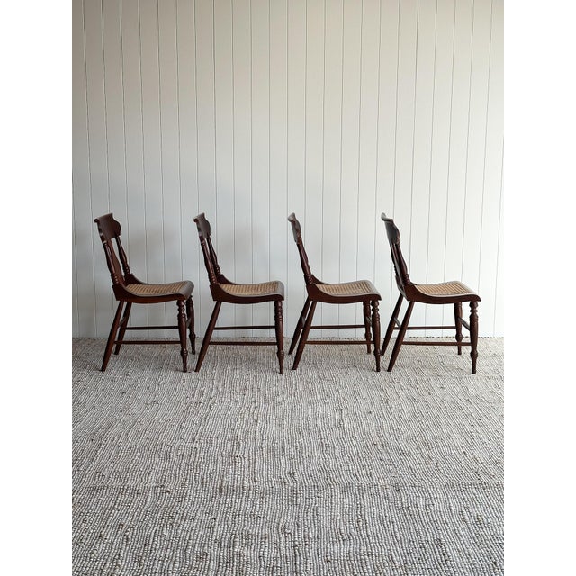 1960s Vintage Sculpted Mahogany Dining Chairs With Cane Seats, Set of 4 For Sale - Image 4 of 15