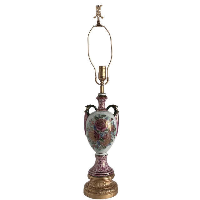 Vintage Japanese Moriage Floral Porcelain Vase Table Lamp For Sale - Image 12 of 16
